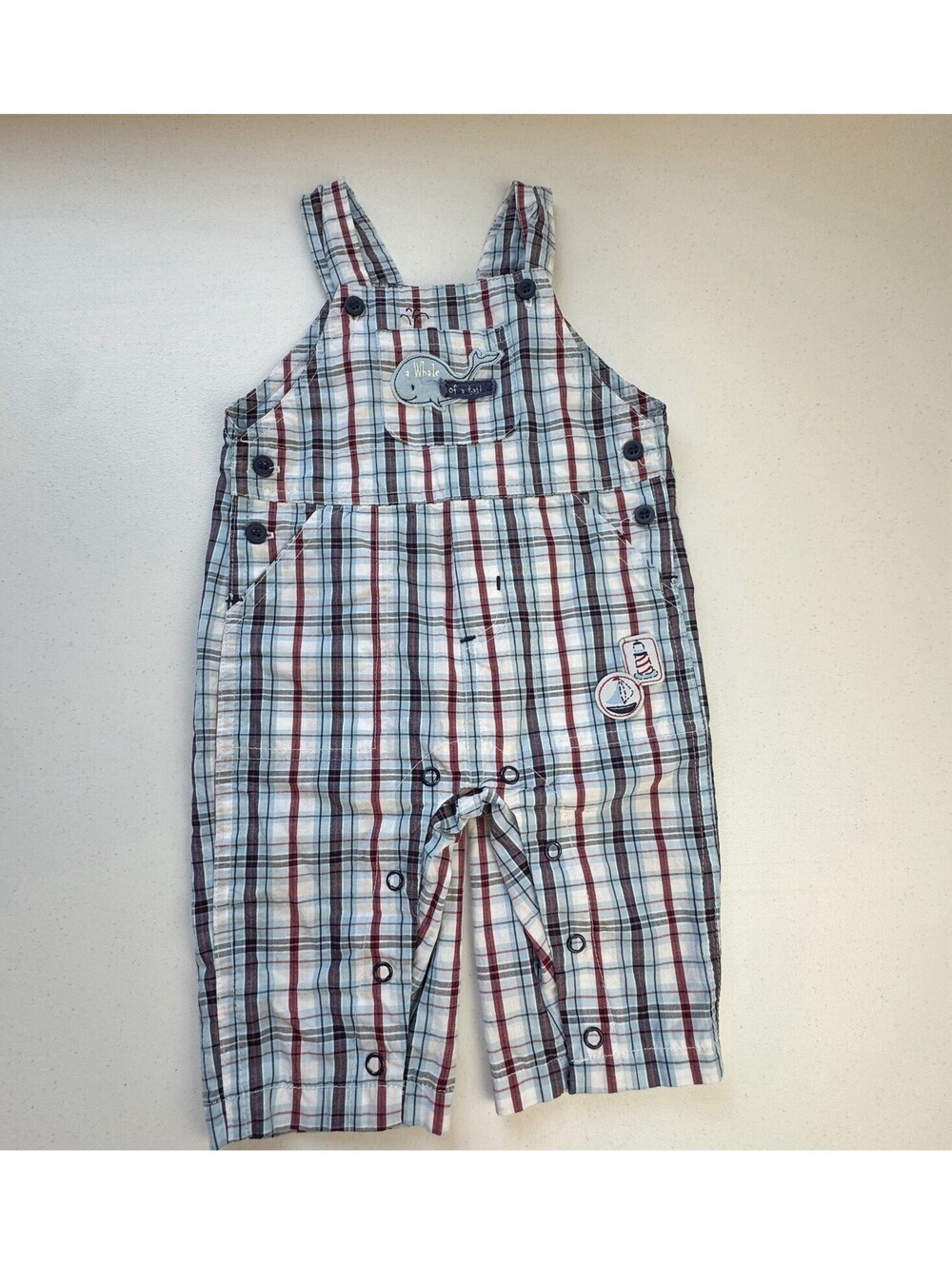 Baby Headquarters Plaid Whale Overalls 3-6 Months
